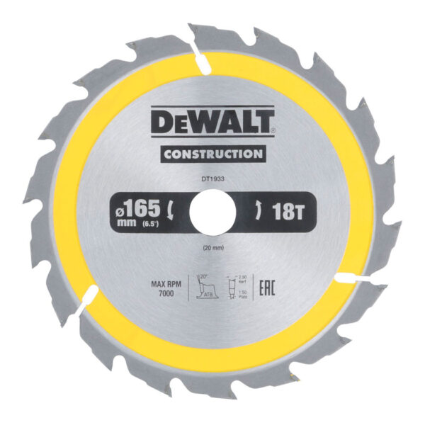 DISCO CORTE Ø165x20mm 18T (AC) DT1933-QZ DEWALT