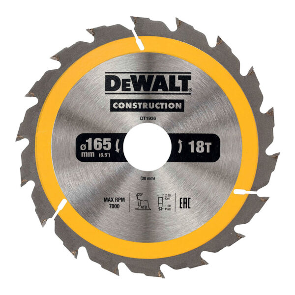 DISCO CORTE Ø165x30mm 18T (AC) DT1936-QZ DEWALT