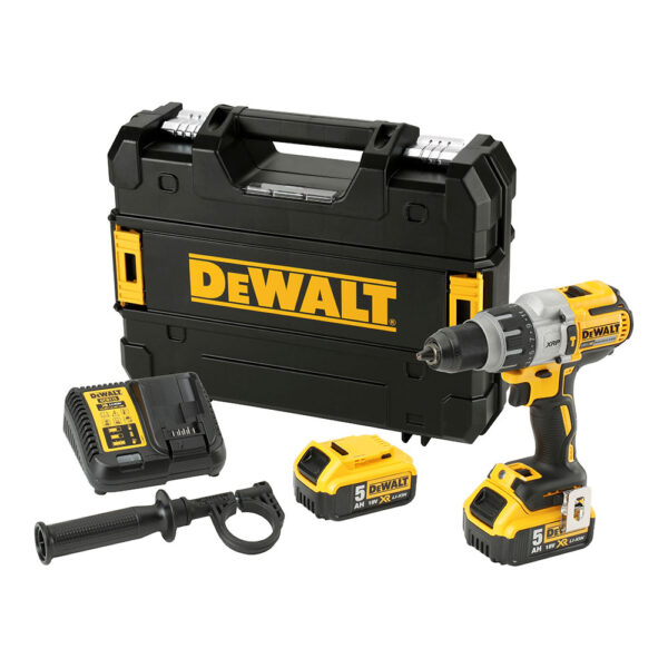 TALADRO PERCUTOR SIN ESCOBILLAS XR 18V XRP 13mm 95Nm CON 2 BATERÍAS Li-Ion 5AH Y MALETÍN TSTAK DCD996P2-QW DEWALT