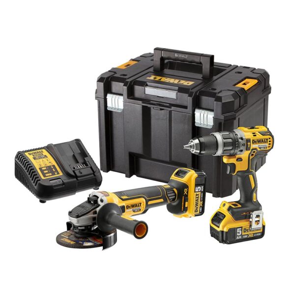 KIT XR 18V  TALADRO PERCUTOR + DCG405 AMOLADORA + 2 BATERÍAS LI-ION 5AH + MALETÍN TSTAK VI DCK2080P2T-QW DEWALT