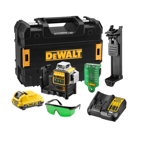 NIVEL LÁSER AUTONIVELANTE VERDE DE 3 LÍNEAS 360° XR 12V CON BATERÍA LI-ION 2AH DCE089D1G-QW DEWALT