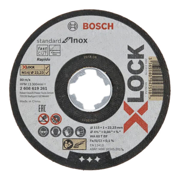 LATA CON 10 DISCOS DE CORTE X-LOCK STANDARD FOR INOX (RECTO) MEDIDAS: Ø115x1mm 2608619266 BOSCH