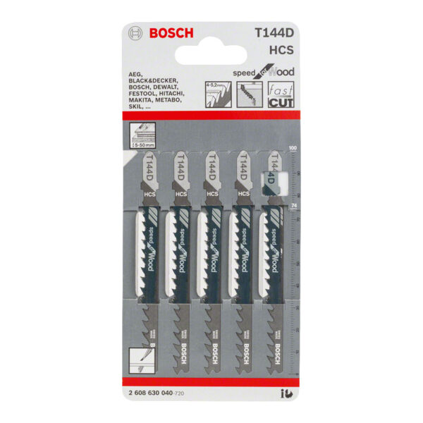 SET DE 5 HOJAS DE SIERRA T 144 D: SPEED WOOD 2608630040 BOSCH - Imagen 2