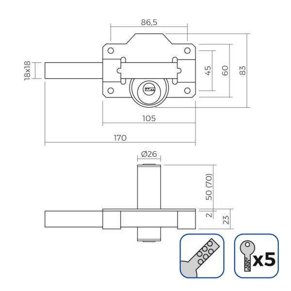 CERROJO DE SEGURIDAD COLOR NÍQUEL INCLUYE 5 LLAVES DE SEGURIDAD - Imagen 3