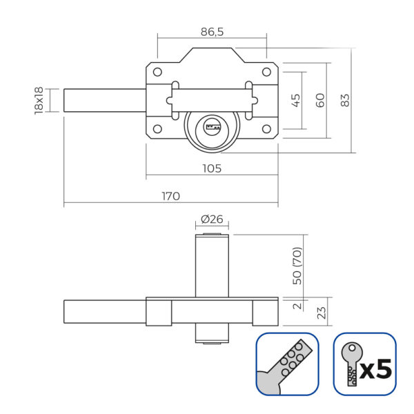 CERROJO DE SEGURIDAD CON  5 LLAVES DE SEGURIDAD, NEGRO - Imagen 3