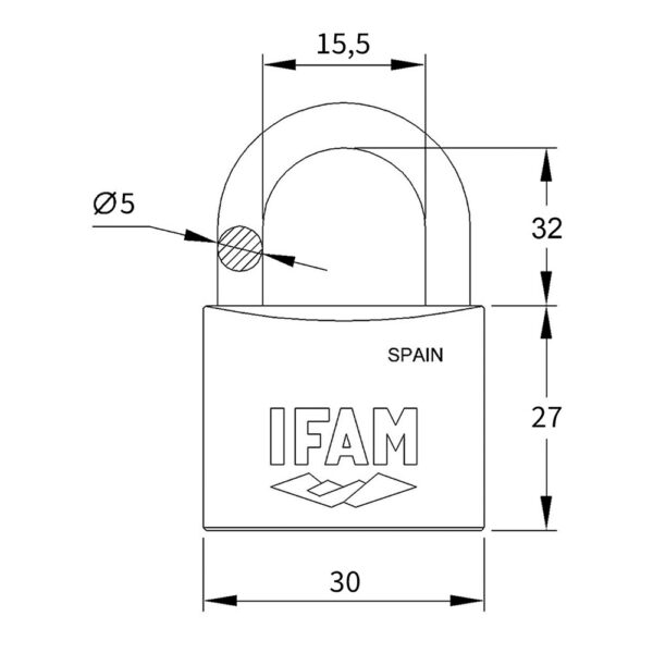 CANDADO INOXIDABLE 30AL 30mm CON 2 LLAVES. ARCO LARGO. IFAM - Imagen 5