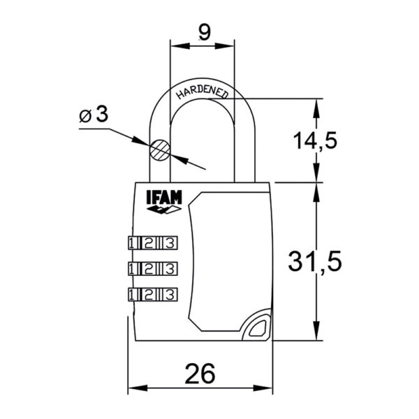 CANDADO C25S ZINC 26mm. ARCO Ø3mm CON COMBINACIÓN IFAM - Imagen 4