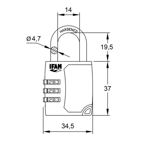 CANDADO C35S ZINC 34,5mm. ARCO Ø4,7mm CON COMBINACIÓN IFAM - Imagen 4