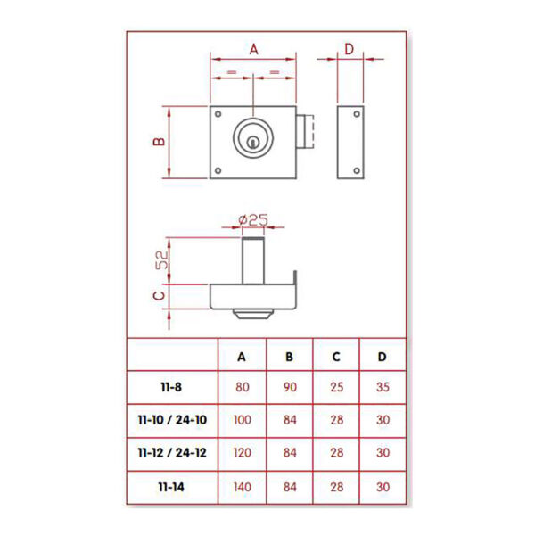 CERRADURA DE SOBREPONER SOLO LLAVE. IZQUIERDA JIS 11-10I JIS - Imagen 2