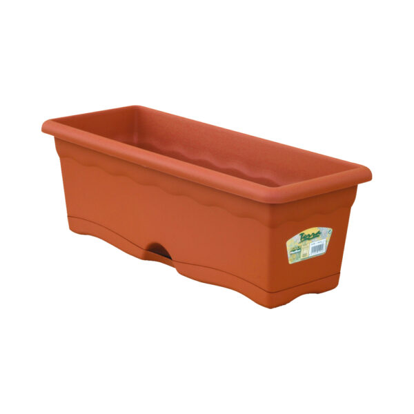 JARDINERA CON PLATO INTEGRADO COLOR TERRACOTA 60x20x17cm 12l