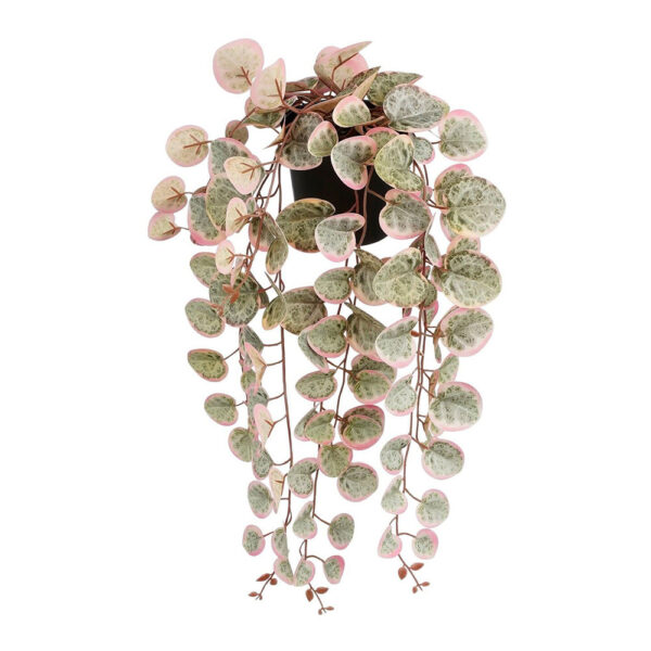 PLANTA ARTIFICIAL COLGANTE  CEROPEGIA WOODII "COLLAR DE CORAZONES" ROSA CON MACETA.