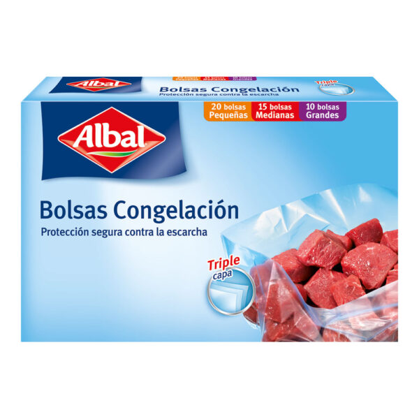 BOLSAS CONGELACIÓN ALBAL 3 TAMAÑOS 45UD (20PQ+15MED+10GRANDES)