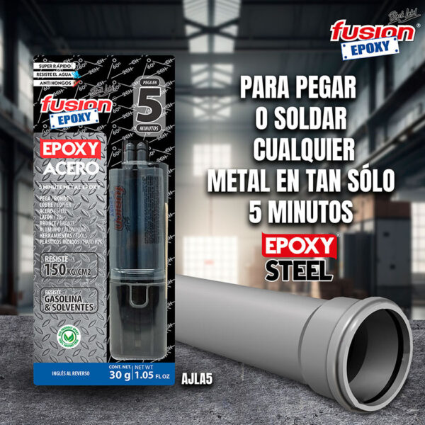 EPOXY ACERO LIQUIDO JERINGA 5 MIN 30gr AJLA5 FUSION EPOXY BLACK LABEL - Imagen 2